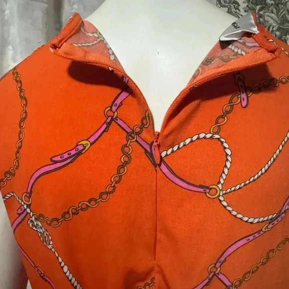 DONNA MORGAN sleeveless pleated orange dress chain print day to dinner size 2 - Picture 10 of 13